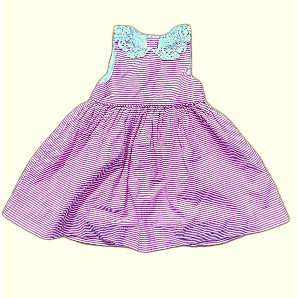 Ralph Lauren Baby Girls Pink White Striped Seersucker Lace Collar‎ Dress 18M